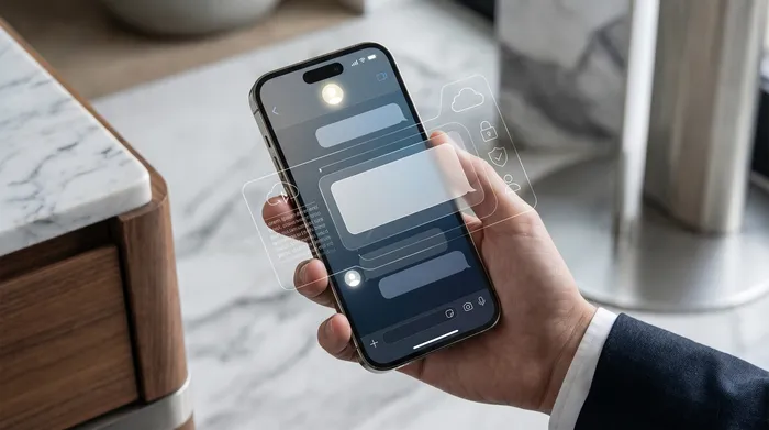 Een smartphone op een bureau naast een laptop, waarop digitale geolocatie-iconen in augmented reality worden getoond.