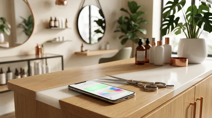 Een smartphone met een berichtenapp op het scherm, liggend op een marmeren tafel naast een vel papier met een handgeschreven to-dolijst en een potlood.